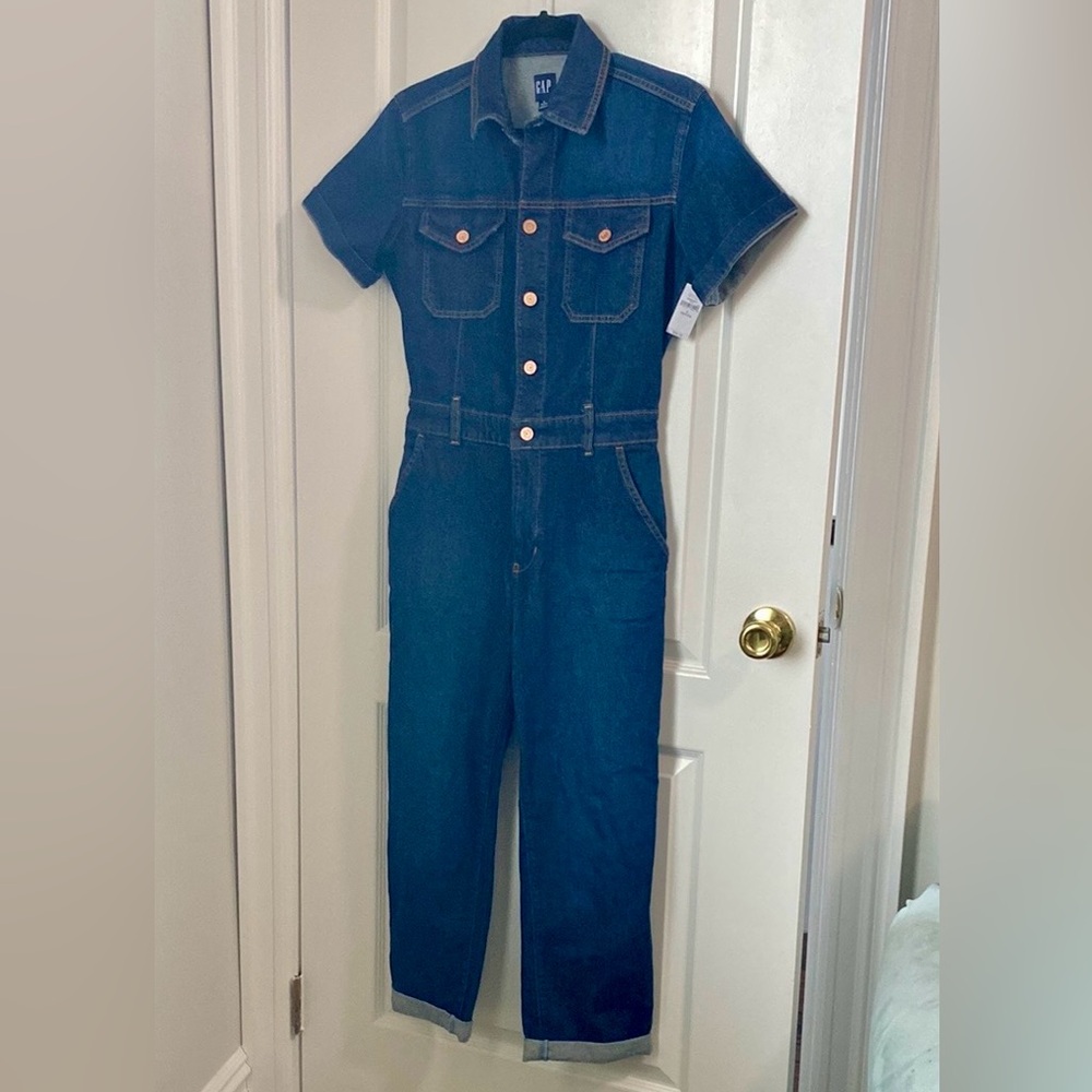 NWT GAP 2P Dark Denim Jumpsuit with Pockets